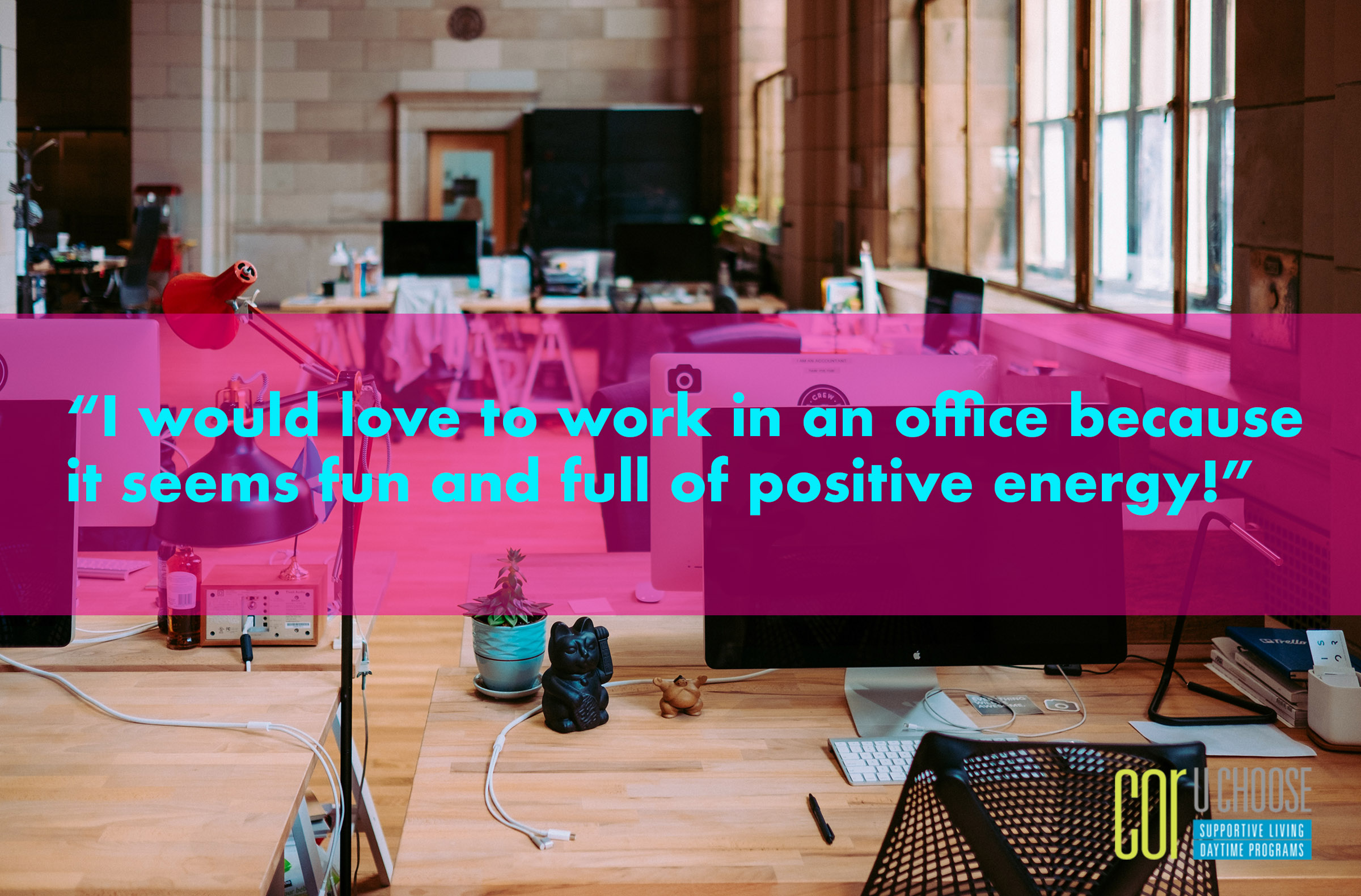 I would love to work in an office because it seems fun